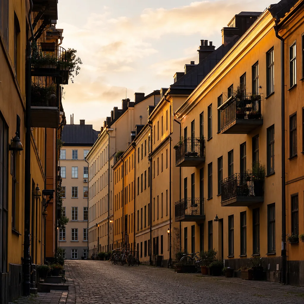Svensk stadsdel med hyreshus
