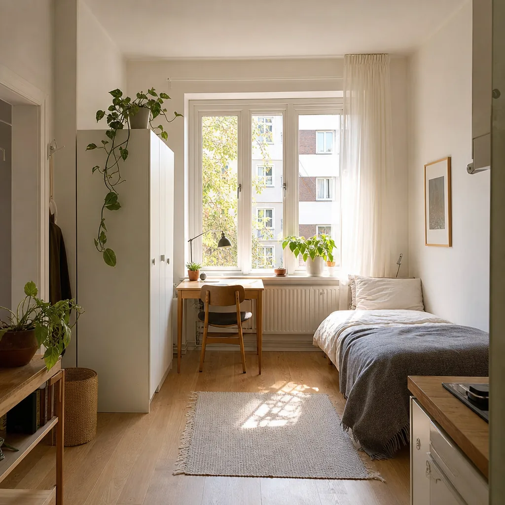 Liten lägenhet med modern inredning och låg månadspremie