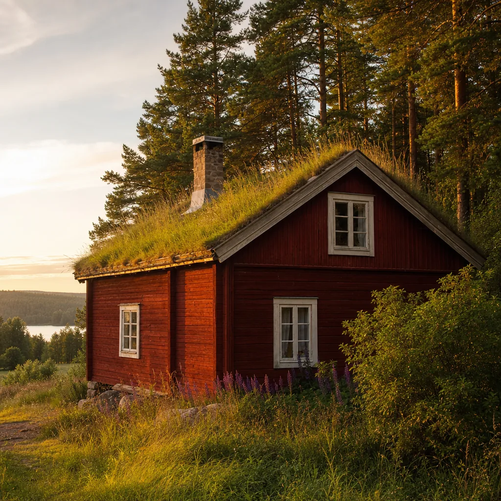 En äldre svensk träbyggnad som speglar Dina Försäkringars historiska rötter