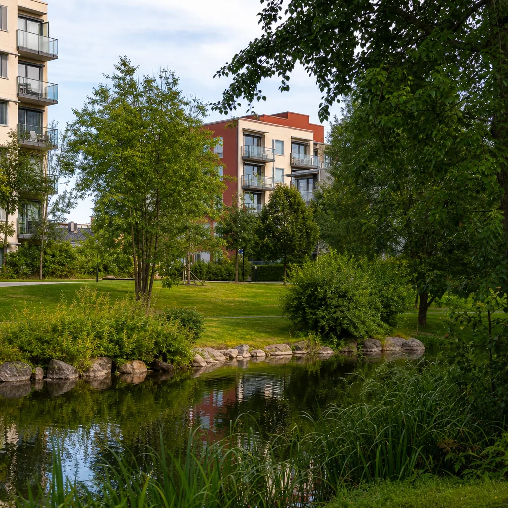 Park och bostadshus i Linköping