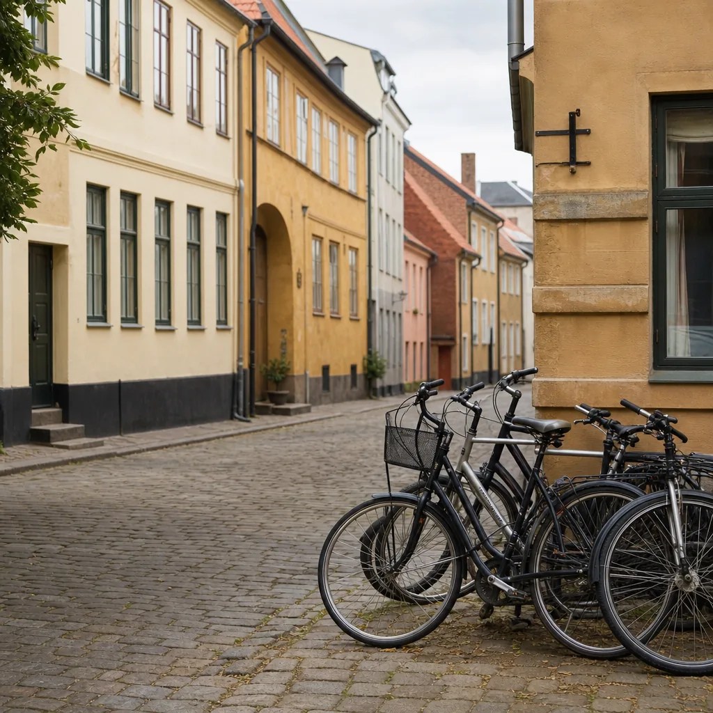 Cyklar i Lund vid en gammal universitetsbyggnad