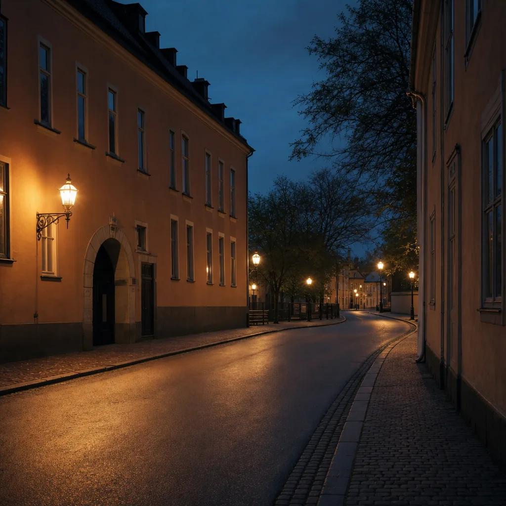 Stadssiluett i skymning som illustrerar överfallsskydd