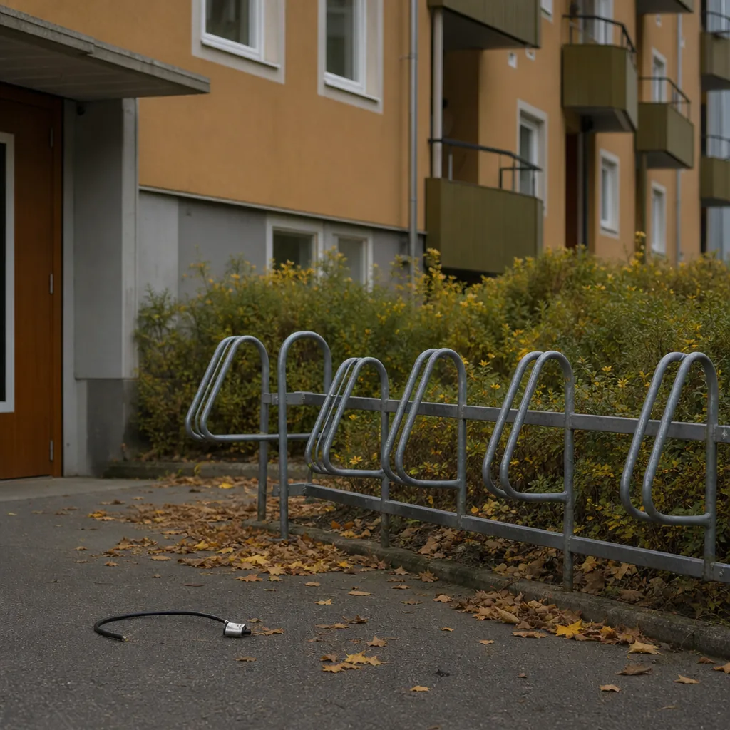 Tomt cykelställ där cykel stulits