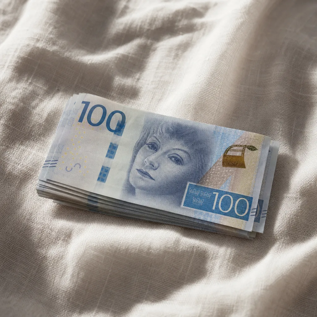 Sedlar och mynt som visar premie under hundralappen för hyresrättsförsäkring